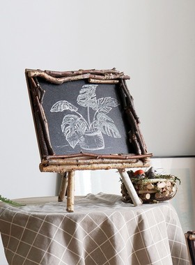 桦木支架小黑板记事板森系幼儿园装饰摆件咖N啡馆吧台橱窗拍摄道