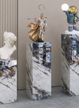 大理石底座花架玄关落地摆件岩板客厅电视柜旁轻奢雕塑展示台摆台