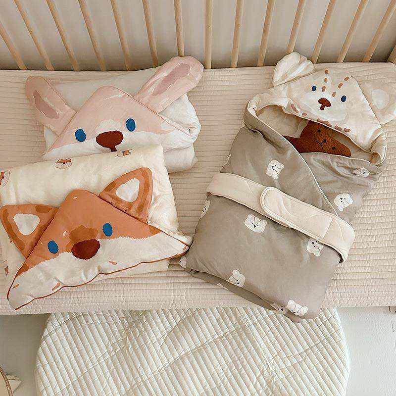 卡通小动物宝宝抱被婴儿防惊跳包单新生儿防踢被秋冬夹棉连帽斗篷,淘宝优惠券,粉丝福利购,淘宝优惠卷