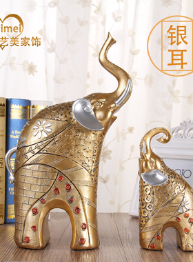 欧式母子金色大象树脂摆件 橱柜摆设 客厅家居装饰品高档工艺礼品