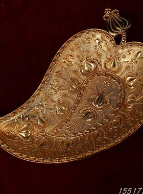 古玩旧藏西藏收地宫o藏银鎏金树叶盘子装饰摆件收藏古董老货