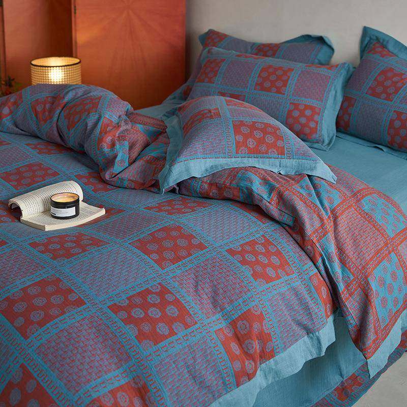 全棉纯棉双层纱四件套夏被床单床笠四季简约印花床上用品裸睡,淘宝优惠券,粉丝福利购,淘宝优惠卷