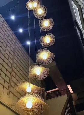 东南亚竹编吊灯中式餐厅客厅茶楼茶室饭店室内走廊编织灯复古风