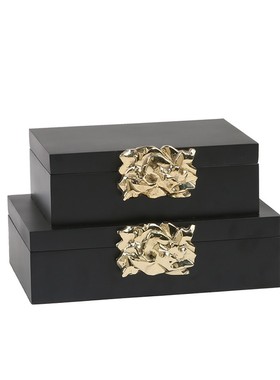 现代简约实木黑色首饰盒玄关客厅茶几收纳盒O样板房卧室梳妆台摆