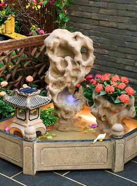庭院造景布置太湖石院落景观流水摆件户外庭院S鱼池假山鱼缸水景