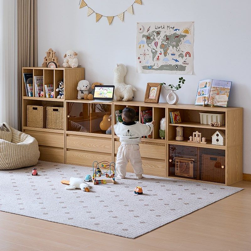 三又木家居书柜落地置物柜书架原木E风儿童储物柜推拉门阅读区多,淘宝优惠券,粉丝福利购,淘宝优惠卷