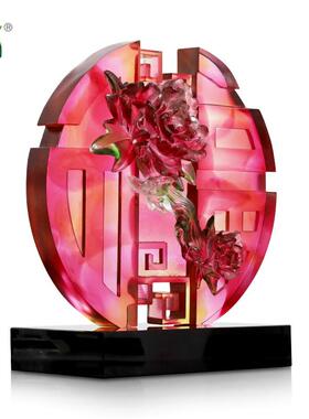 锋明琉璃牡丹花工艺品摆件客厅玄关中式摆设乔迁新居礼物