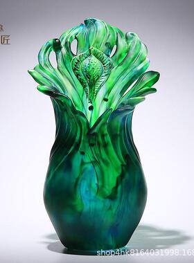 琉璃艺术摆件创意家居装饰品客厅电视柜工艺品插干花孔雀羽毛花瓶