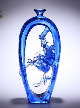 琉璃艺术品玉兰花瓶摆件水晶工艺品客厅玄关柜台装饰乔迁礼物刻字