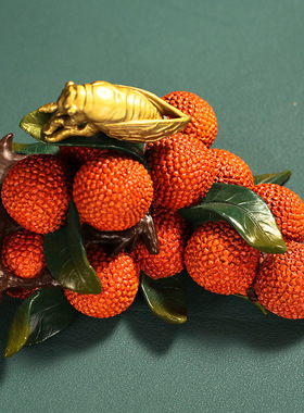 家居客厅玄关办公室桌面客厅酒柜电视柜装饰饰品全铜彩铜荔枝摆件