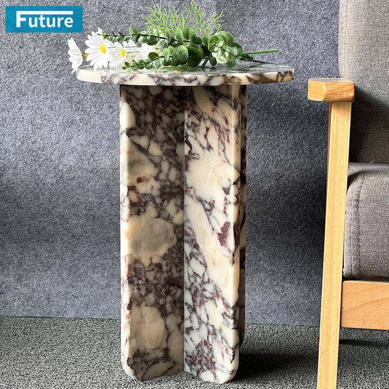 天然卡紫色大理石边几 简约撞色角桌茶花艺展示底座边柜圆咖啡桌,淘宝优惠券,粉丝福利购,淘宝优惠卷