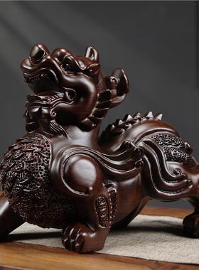 实木貔貅摆件家居饰品黑檀木雕刻公天禄母貔貅皮丘工艺品客厅送礼