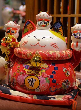 乐喵福缘9寸招财大愿成就红猫存钱罐店面开业家居摆件招财猫