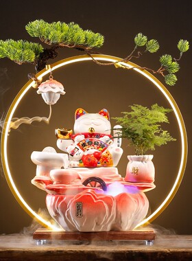 创意招财猫流水客厅办公室装饰循环水摆件桌面前台店铺开业送礼品