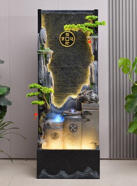 大型假山喷泉水幕墙流水屏风客厅别墅庭院鱼池景观办公室装饰摆件