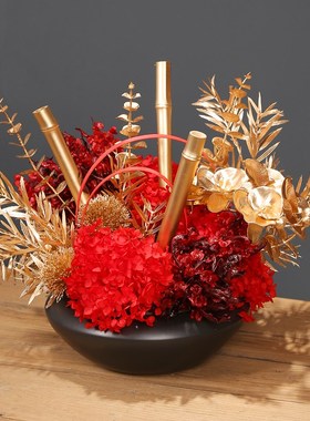 高档酒店餐桌花转盘摆花喜庆结婚仿真花圆形圆桌餐厅桌面中间假花