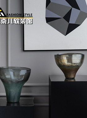 轻奢家居装饰摆件玄关柜茶几桌面玻璃大花瓶餐P桌水果盘酒店样板