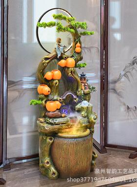 创意新中式假山喷泉流水摆件客厅办公室茶楼酒吧落地循环水造景观