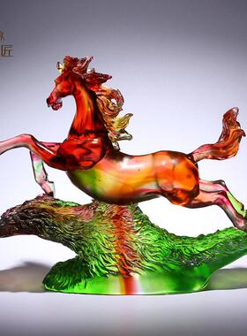 琉璃工艺品酒柜玄关房间客厅创意办公室马摆件中式装饰品开业礼物