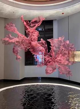 不锈钢铁艺金鱼吊饰餐厅空中金属网鱼形雕塑悬挂装置艺术挂件定制