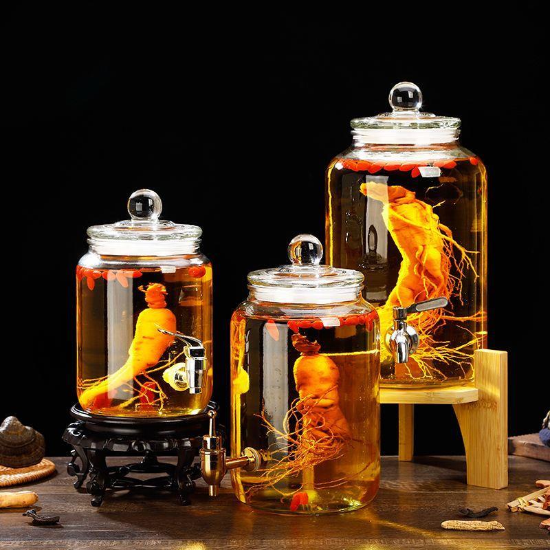 Lead-free thickened wine jar glass wine bottle household wide mouth ginseng wine bottle enzyme juice tank with faucet