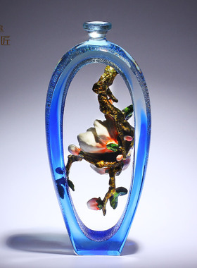 琉璃艺术品玉兰花瓶摆件珐琅彩工艺品客厅玄关柜台装饰送朋友礼物