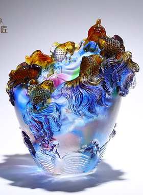 好运连连金鱼缸琉璃聚宝盆摆件招财客厅家居装饰品搬新家乔迁礼物