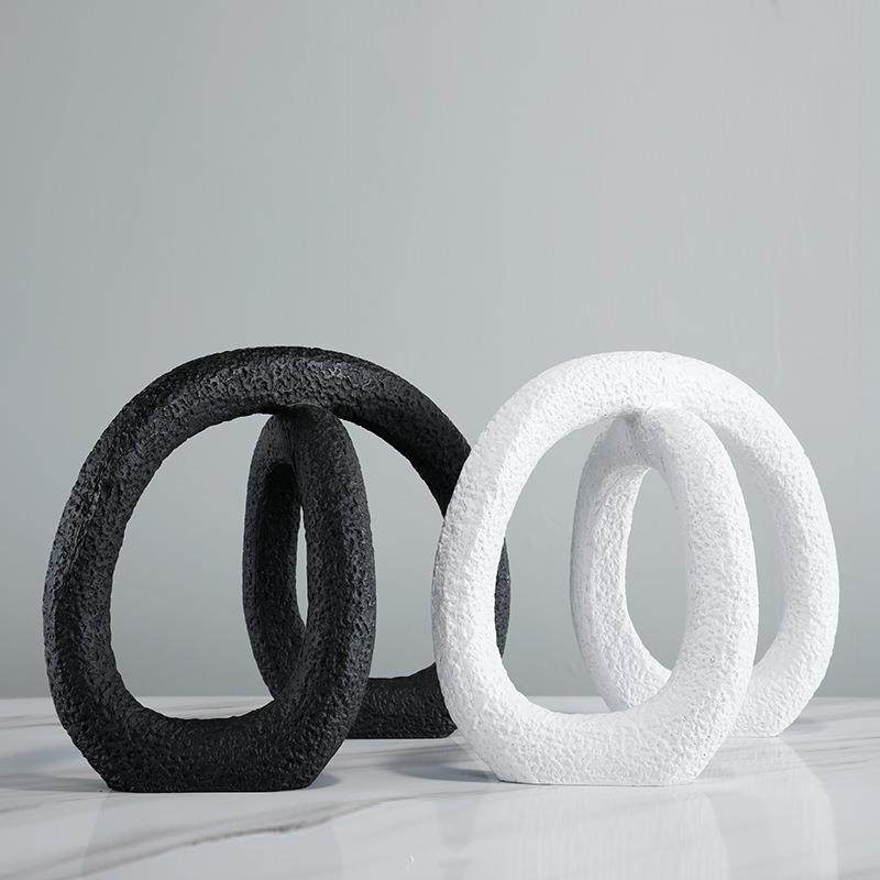 现代极简创意黑白色环形样板房间售楼处大堂抽象展厅软装饰品摆件,淘宝优惠券,粉丝福利购,淘宝优惠卷