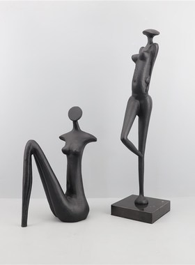现代简约创意黑色金属抽象人物雕塑摆件电视柜玄关客厅家居装饰品
