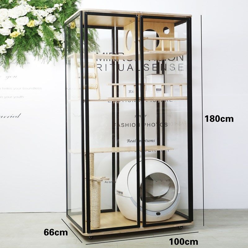 实木猫笼子家用室内猫屋超大豪华双层猫窝木猫砂盆一体透明猫柜子,淘宝优惠券,粉丝福利购,淘宝优惠卷