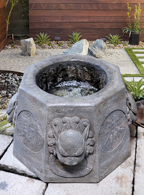 中式庭院假山流水景观鱼池花园布置招财貔貅O喷泉造景装饰水池摆
