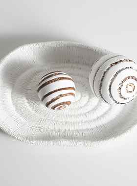 现代简约肌理盘摆件极简白色圆形纹理托盘样板房客厅茶几软装饰品