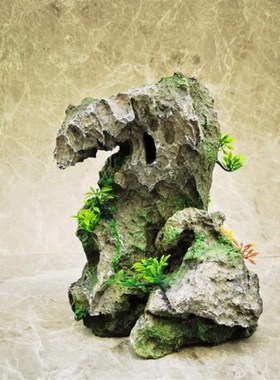 新中式假山石装饰 桌面地面摆景树脂假山石 水族鱼缸流水盆景摆件