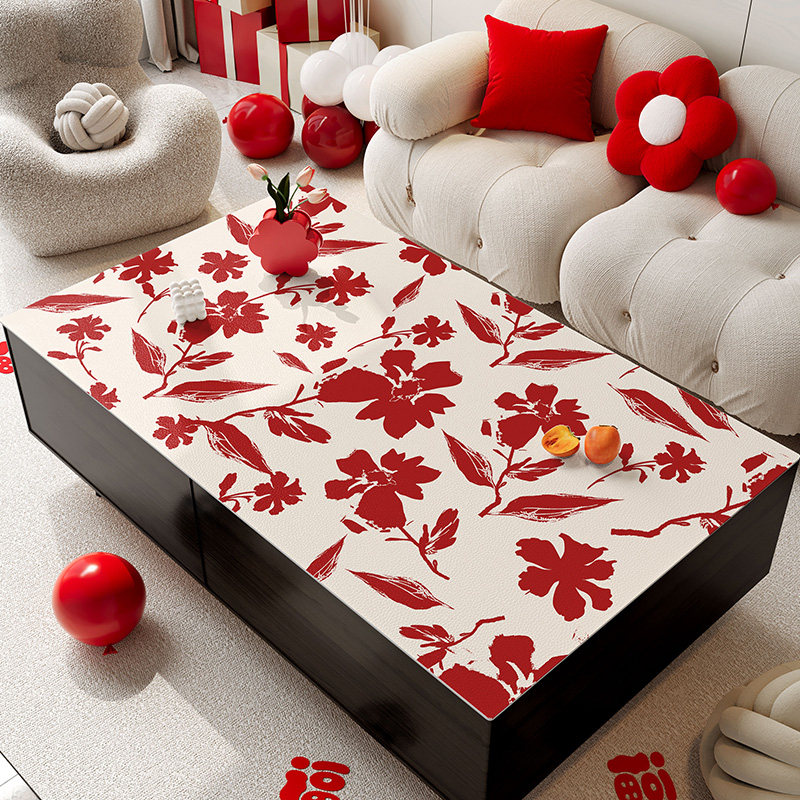 茶几垫轻奢高级感茶几桌布防水防油免洗防烫皮革桌垫红色新年喜庆,淘宝优惠券,粉丝福利购,淘宝优惠卷