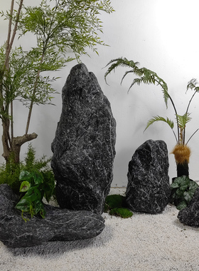 户外造景黑山石中式室内玄关庭院别墅样品屋展示中心酒店草坪仿真