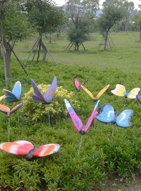 户外公园大型草坪庭院仿真动物彩D色蝴蝶玻璃钢雕塑落地装饰摆件