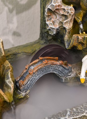 假山流水喷泉高端客厅玄关桌面室内招财时来运Q转摆件店铺开业礼