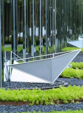 不锈钢船雕塑户外几何折纸造型摆件售楼部草坪酒店水景美陈装饰品