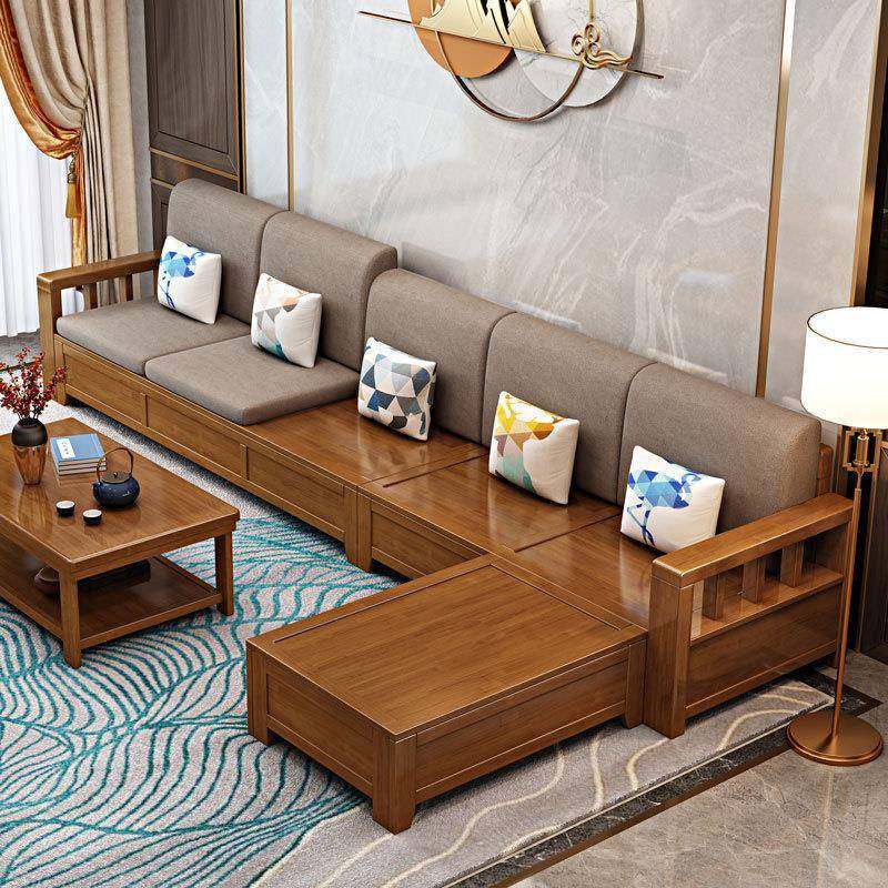 新中式小户型客厅简约实木沙发家具贵妃木加布储物高箱沙发组合,淘宝优惠券,粉丝福利购,淘宝优惠卷