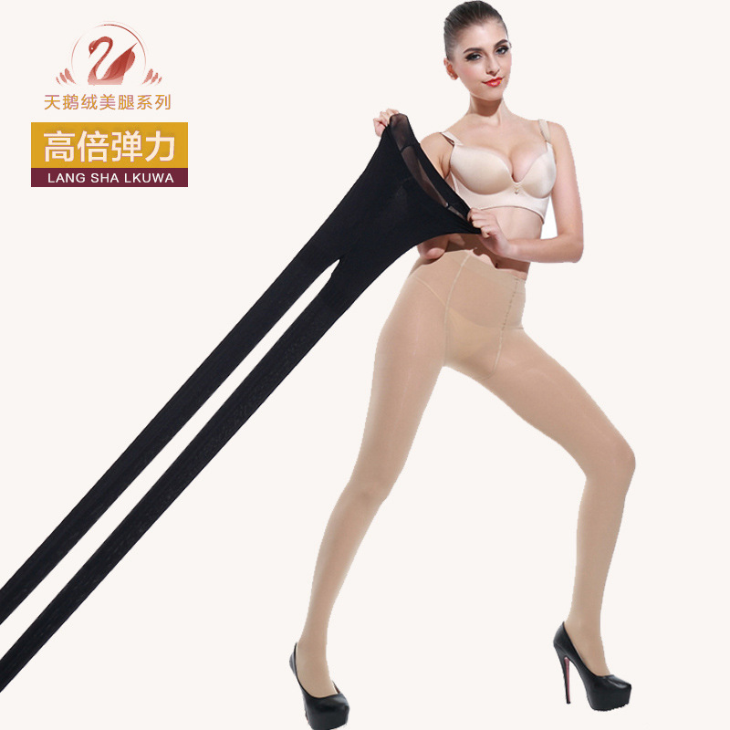 浪莎春秋中厚踩脚裤袜天鹅绒脚踏女袜性感黑丝肉色打底防勾丝 - 图1