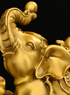 纯铜大象摆件福禄吉象母子象元宝象家居玄关店铺门厅大号桌面装饰