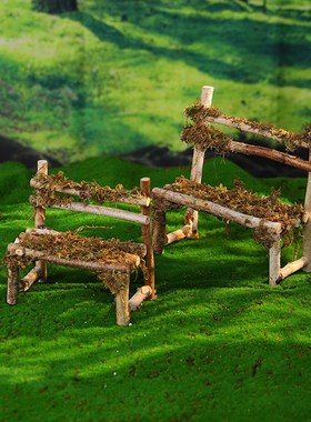 自然桦木小椅子装饰品桌面森林微场景布局照片道具创意木制装饰品