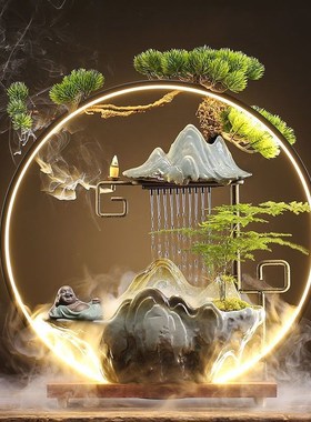 新中式陶瓷流g水喷泉生财摆件创意玄关客厅招财办公室乔迁开业礼