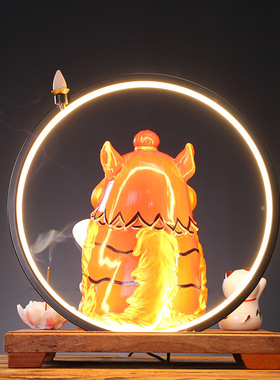 创意国潮舞狮招财猫摆件灯圈家用客厅玄关办公室桌面装饰开业礼品