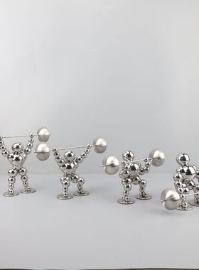 新中式烟灰色举重人金属艺术装饰品办公室样板间客厅家居桌面摆件