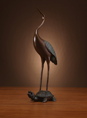 黄铜龟鹤铜摆件长寿龟鹤仙鹤家居礼品送老人中式贺礼桌面装饰摆设