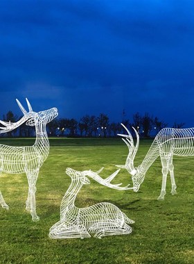 园林景观抽象梅花鹿雕塑户外不锈钢镂空动物装饰公园小区别墅摆件