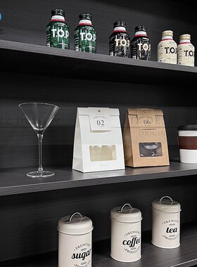 现代简约橱柜层架软装饰品陈列厨房摆件组合储物罐高脚杯咖啡罐