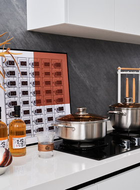 现代轻奢样板房装饰品摆件样板间厨房不锈钢锅具橱柜展厅软装组合