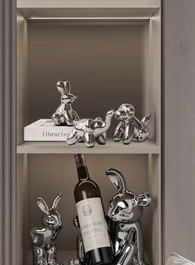 电镀银色陶瓷小动物摆件创意家居卧室客厅桌面装饰品气球款式设计